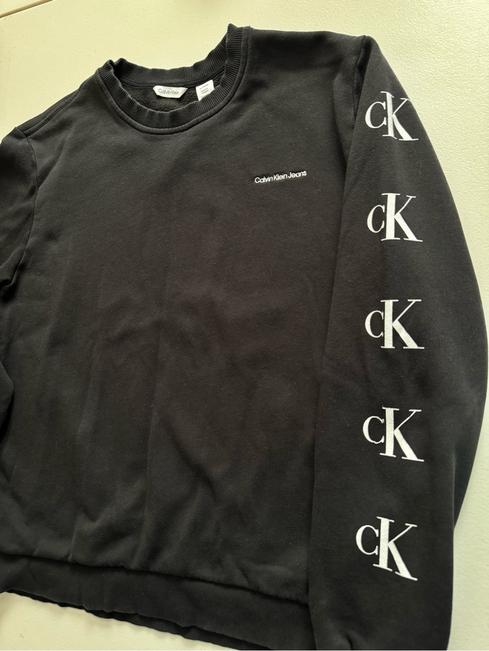 Calvin Klein Jeans Black Crewneck Sweatshirt with CK Sleeve Prints